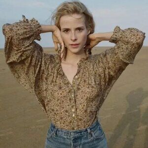 DOEN Rose Top in Jaipur Mustard Floral Paisley Print S